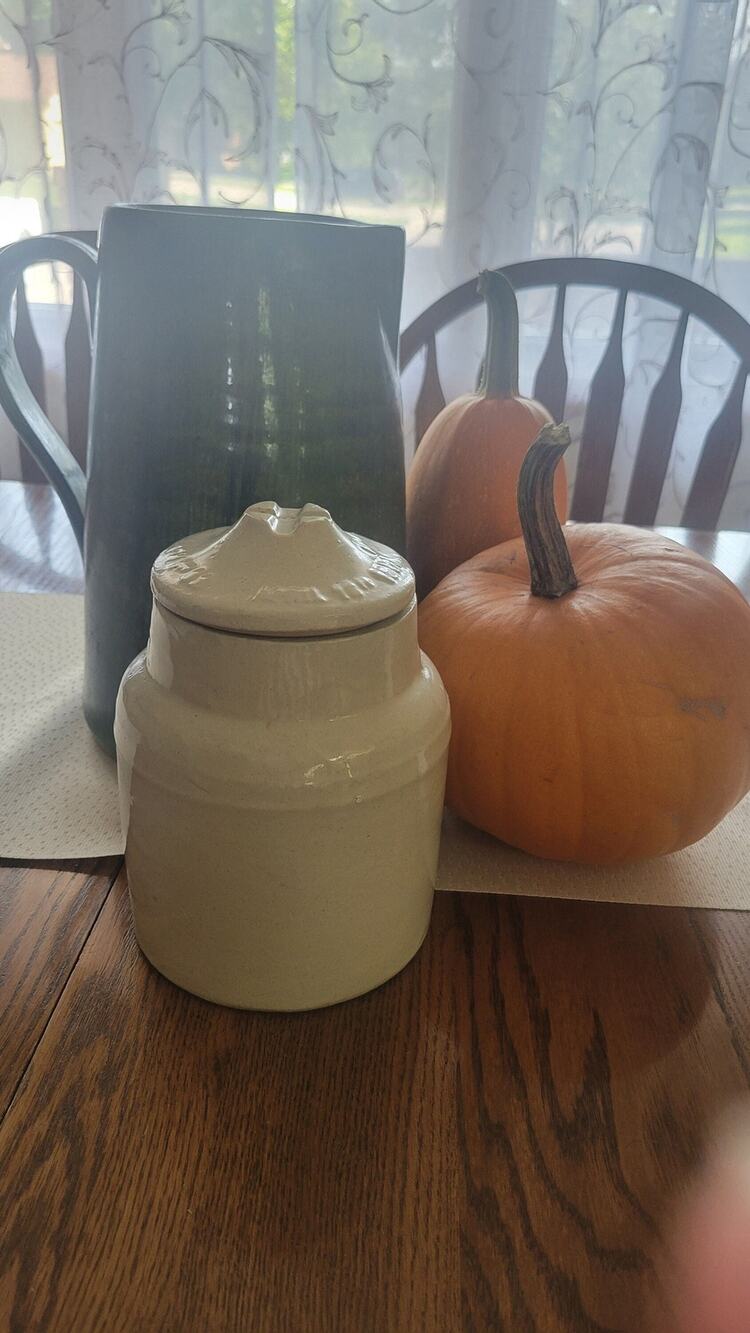 Vintage Cream Stoneware Crock Jar with Lid Antique Primitive Farmhouse Kitchen
